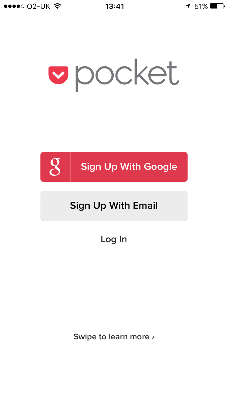 Pocket Log In Screen