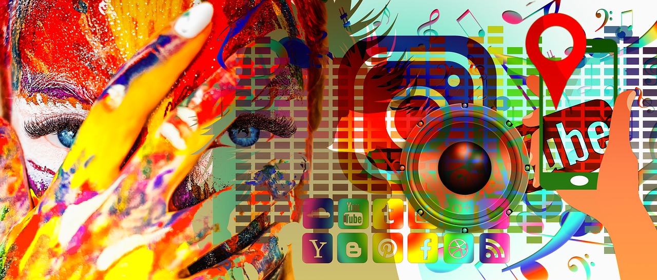Social media icons displayed creatively in full colour